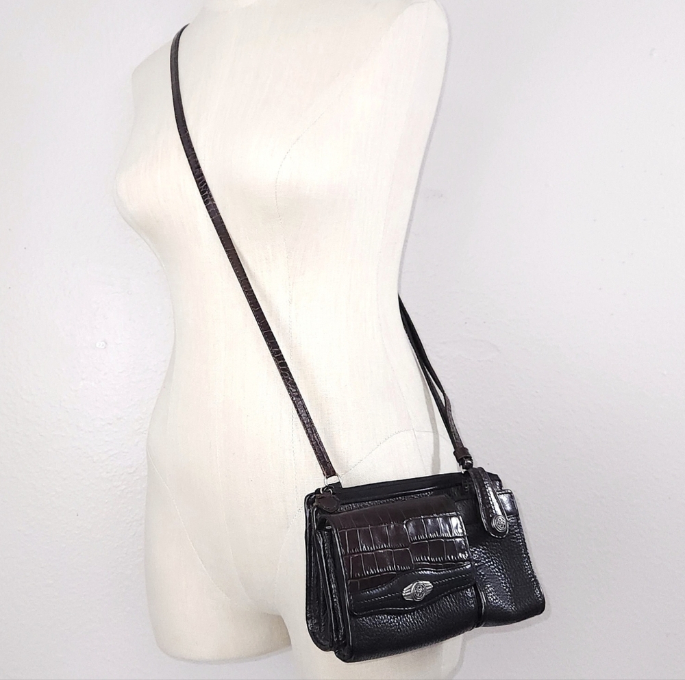 Vintage BRIGHTON Crossbody Bag Croc Embossed Pebbled Leather Purse